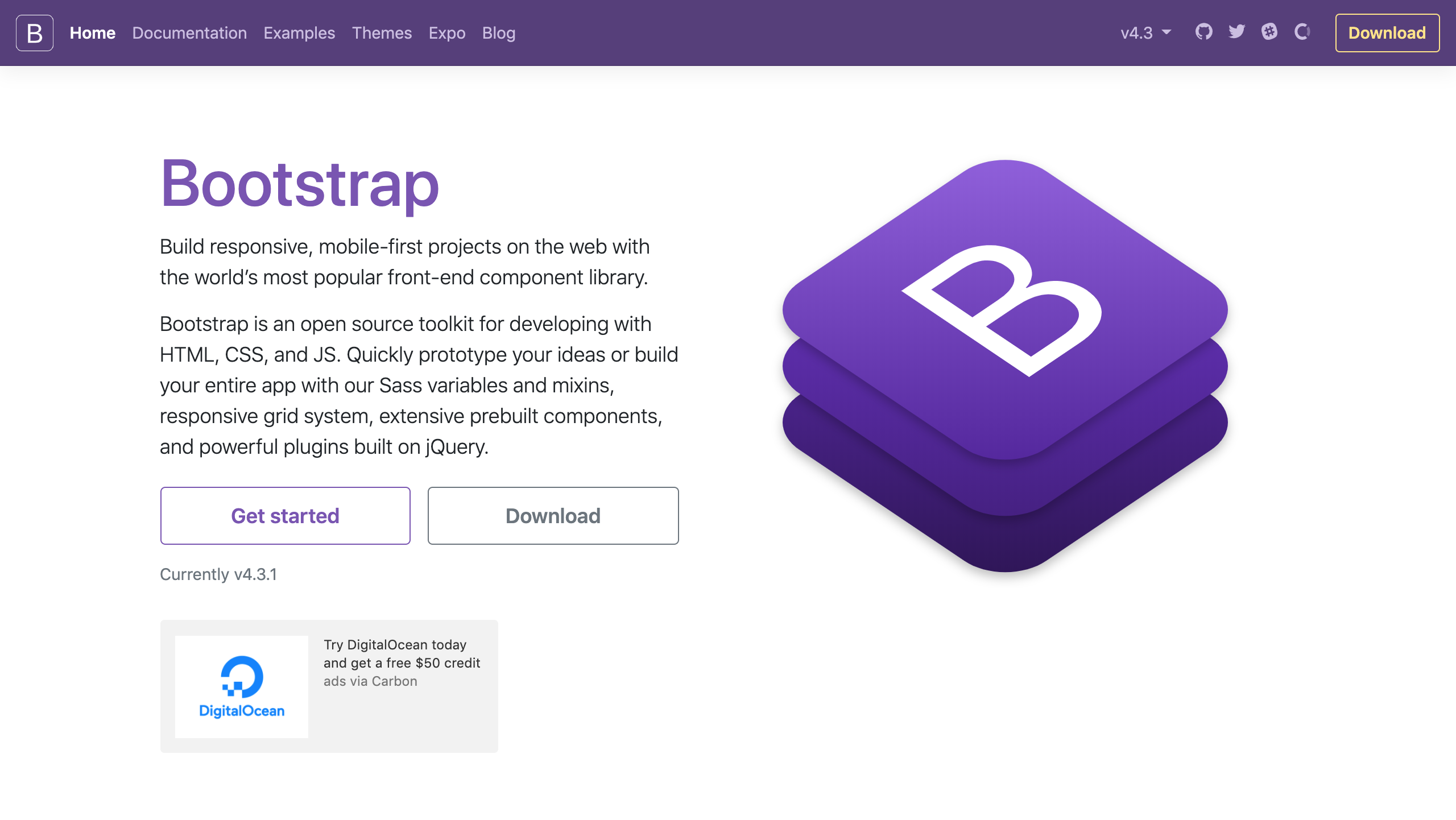 screenshot of Bootstrap home page