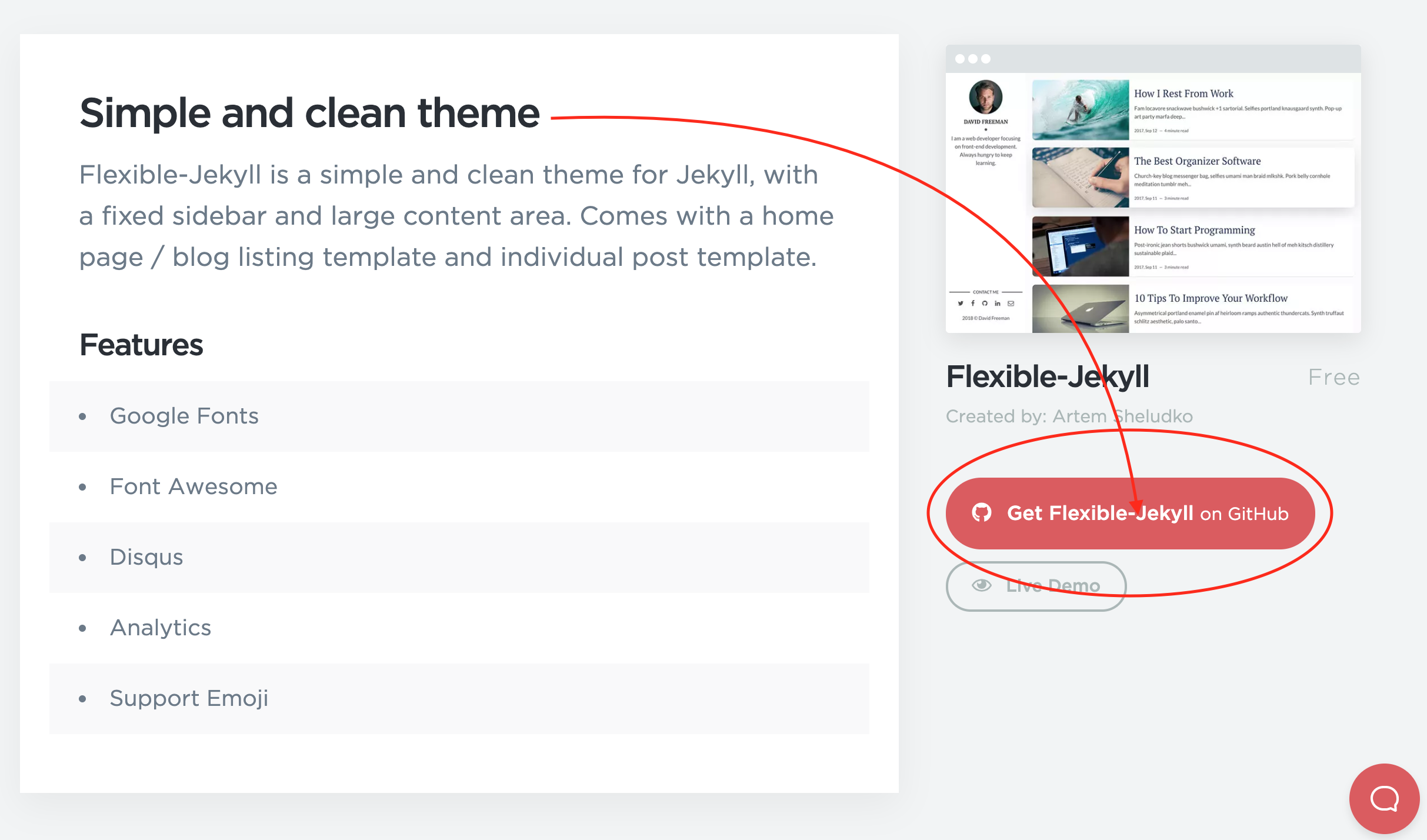 Screenshot of a link to the GitHub page for a Jekyll theme