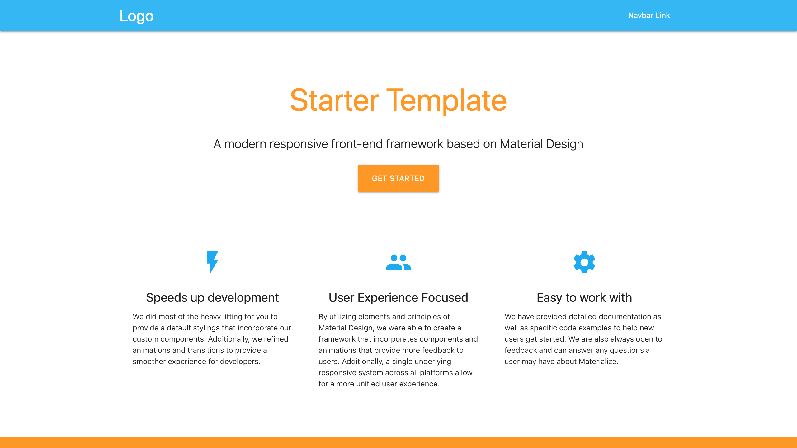 screenshot of Materialize CSS template