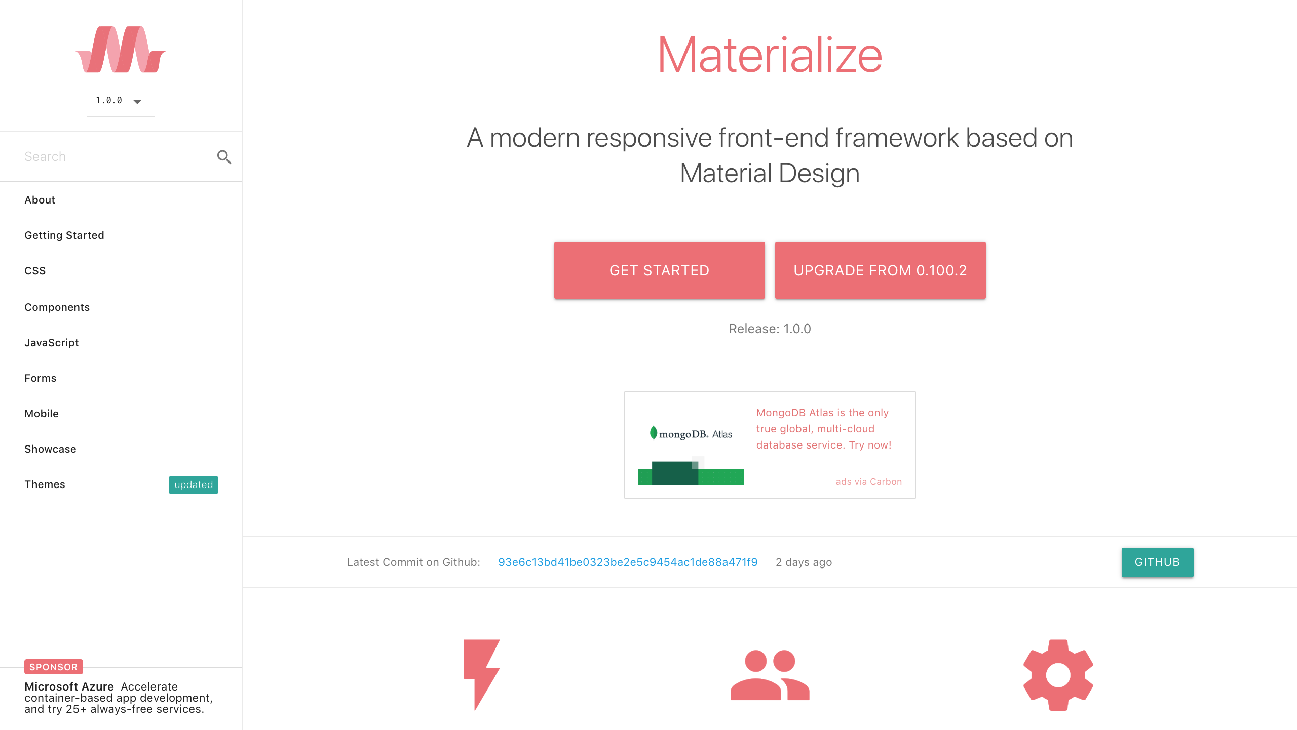 screenshot of Materialize home page